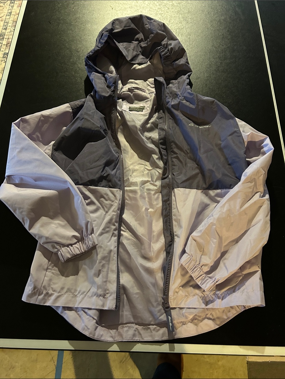 Eddie Bauer Two-Tone Light Purple Hooded Rain Jacket